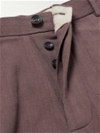 Kartik Research - Straight-Leg Embellished Pleated Cotton Trousers - Purple