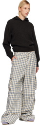 ERL Beige & Blue Zip-Off Plaid Cargo Pants