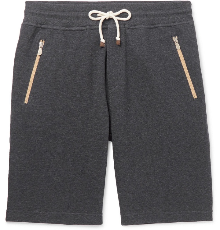 Photo: Brunello Cucinelli - Slim-Fit Cotton-Blend Jersey Drawstring Shorts - Gray