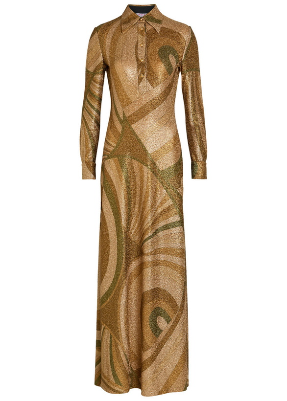 Photo: Pucci Printed Metallic-jersey Maxi Shirt Dress Brown