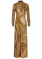 Pucci Printed Metallic-jersey Maxi Shirt Dress Brown