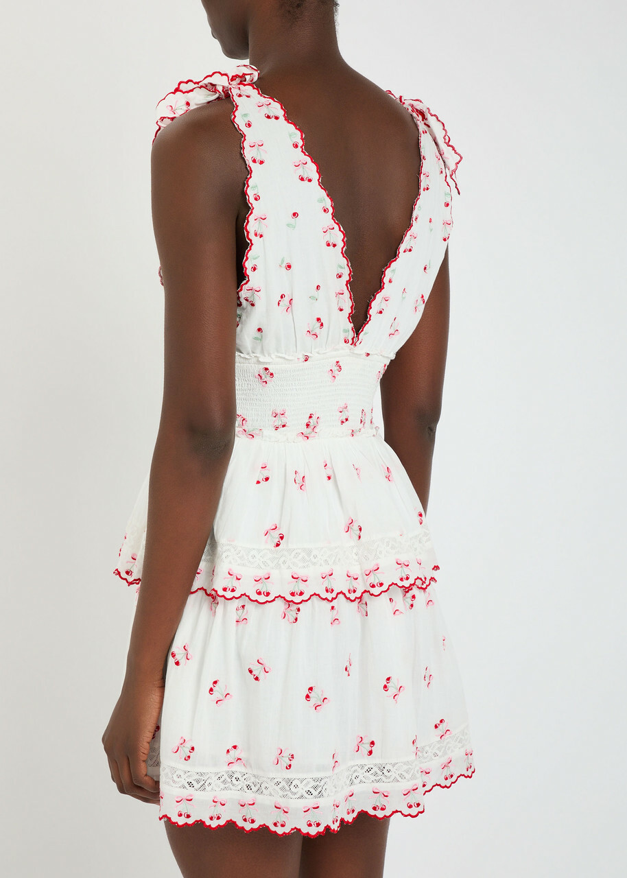Loveshackfancy Soira Embroidered Cotton Mini Dress White And Pink