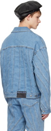 Mugler Blue Oversized Spiral Denim Jacket