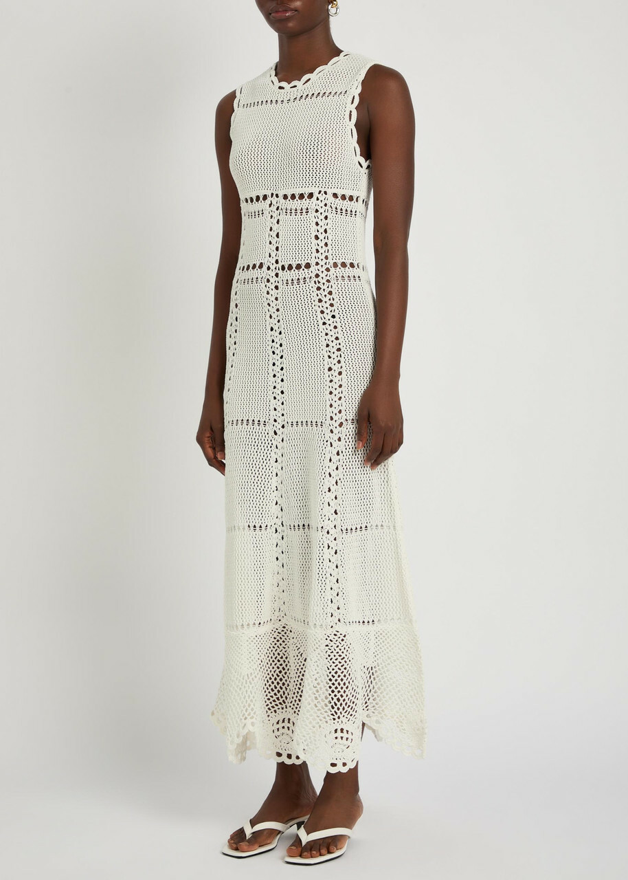 Erdem Scalloped Crochet Cotton Maxi Dress Ivory