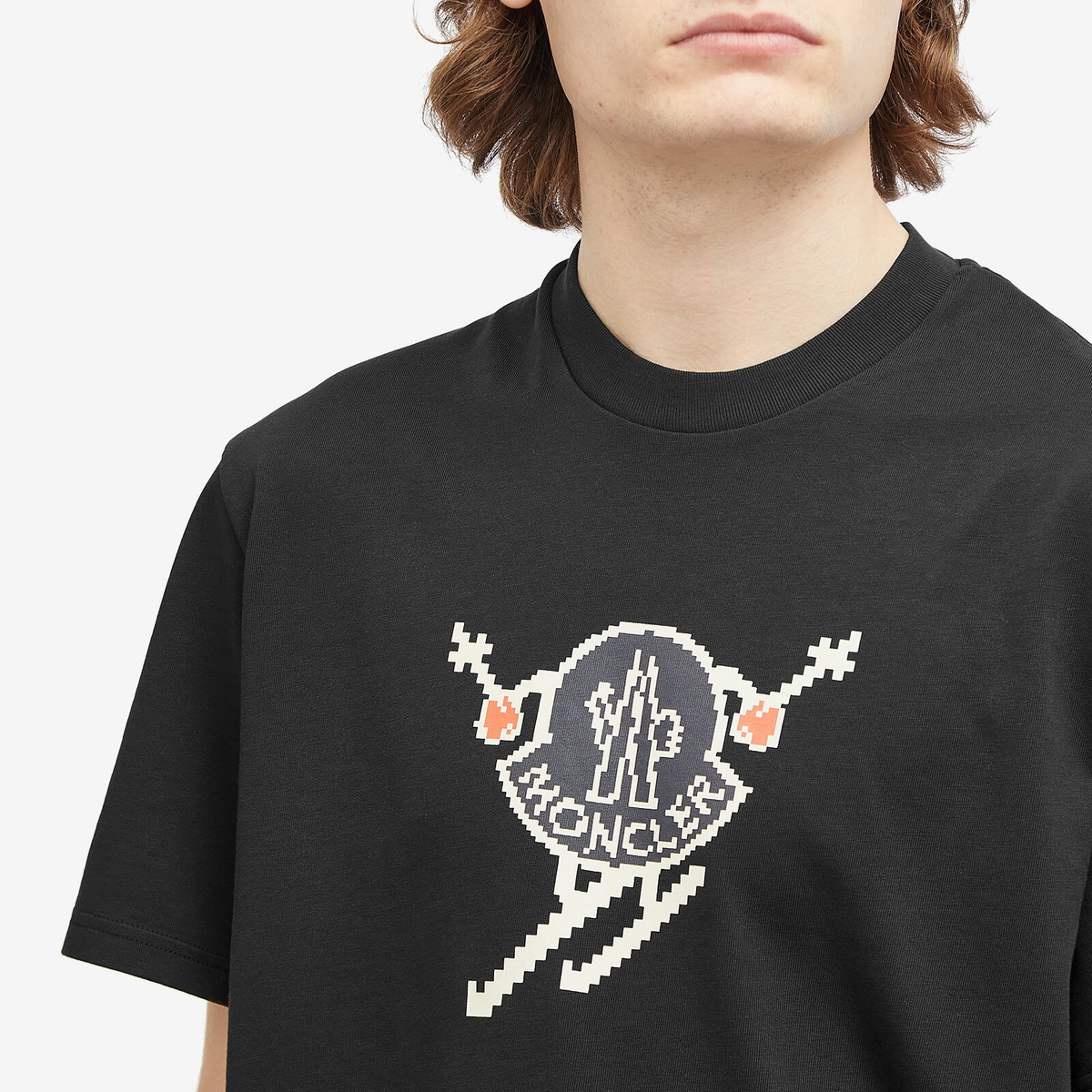 Moncler Men's Skiing Pixel Logo T-Shirt in Black Moncler