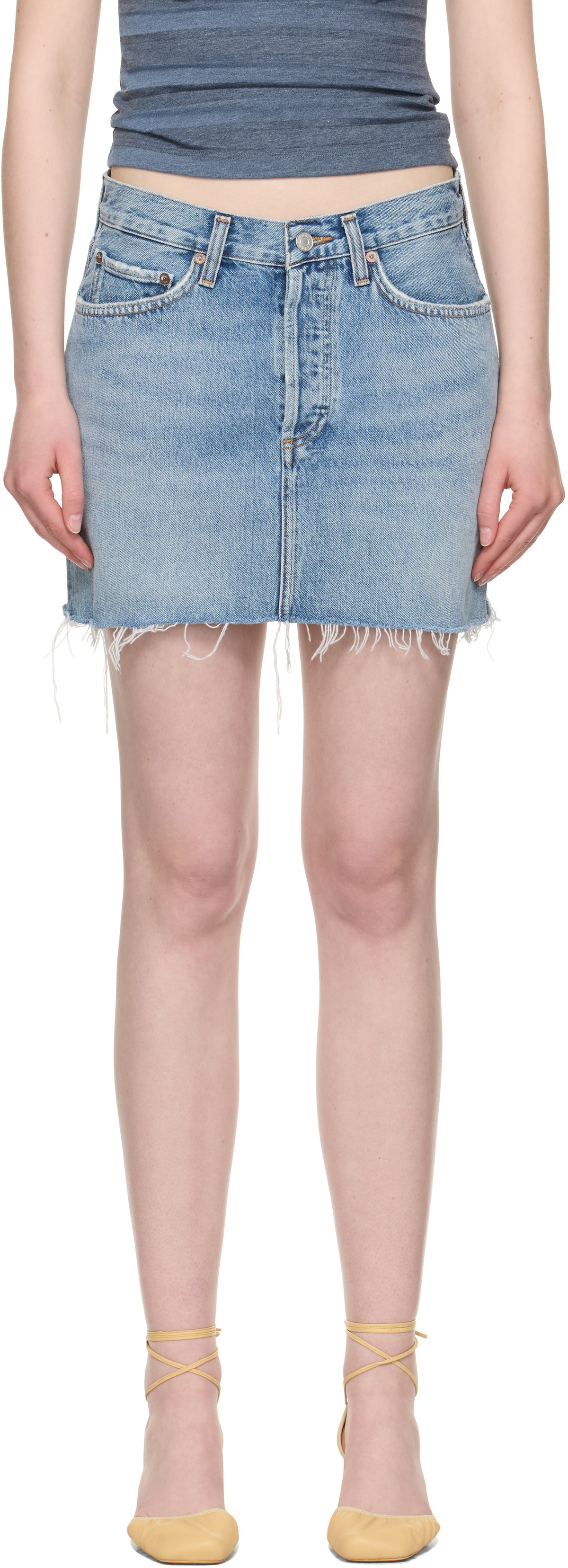 AGOLDE Blue V-Waist Denim Miniskirt
