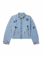 KAPITAL - Drizzler Cropped Embroidered Cotton-Chambray Jacket - Blue