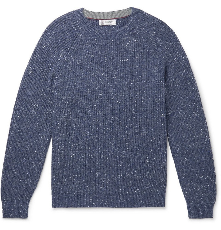 Photo: Brunello Cucinelli - Ribbed Mélange Wool-Blend Sweater - Navy