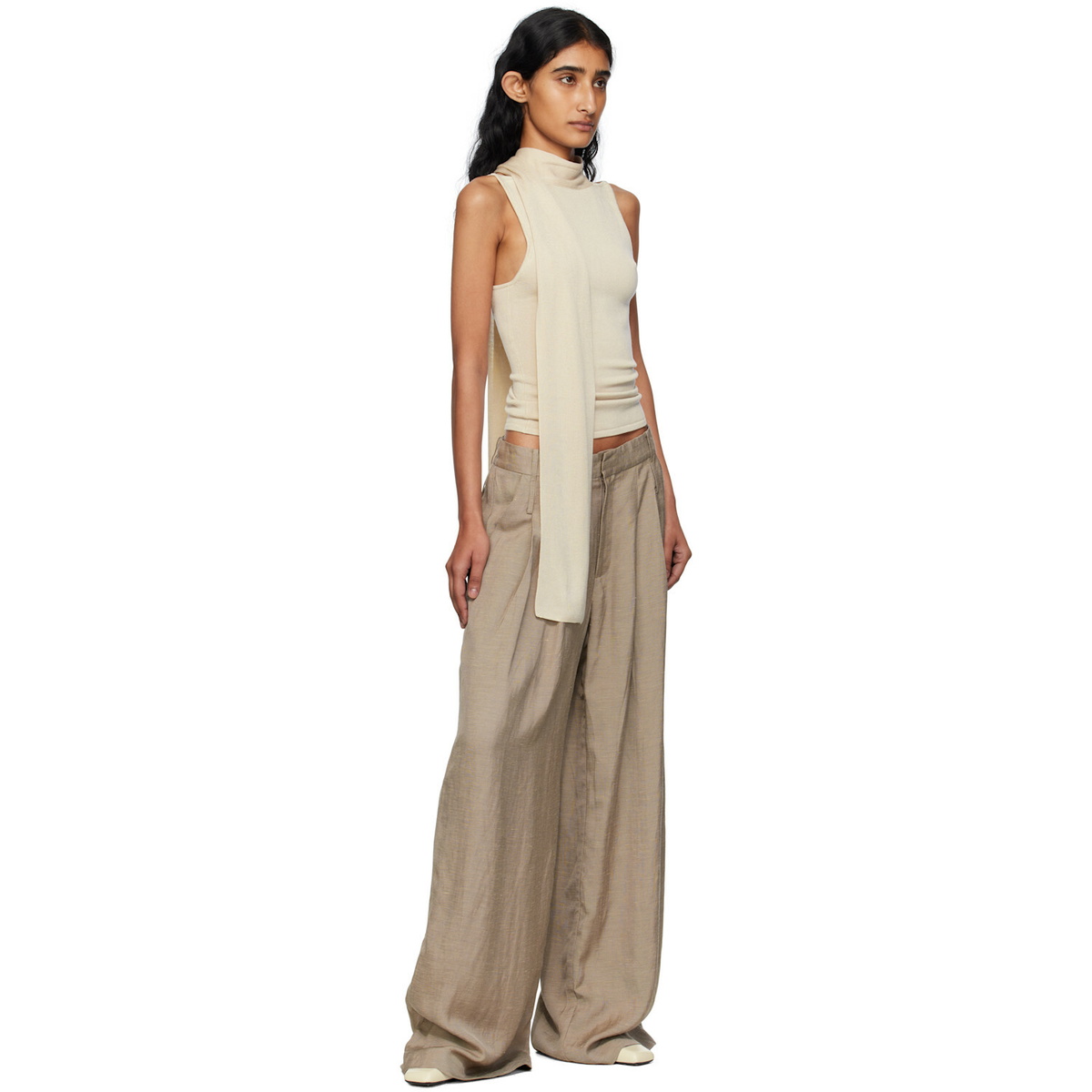 St. Agni Beige Knit Scarf Top