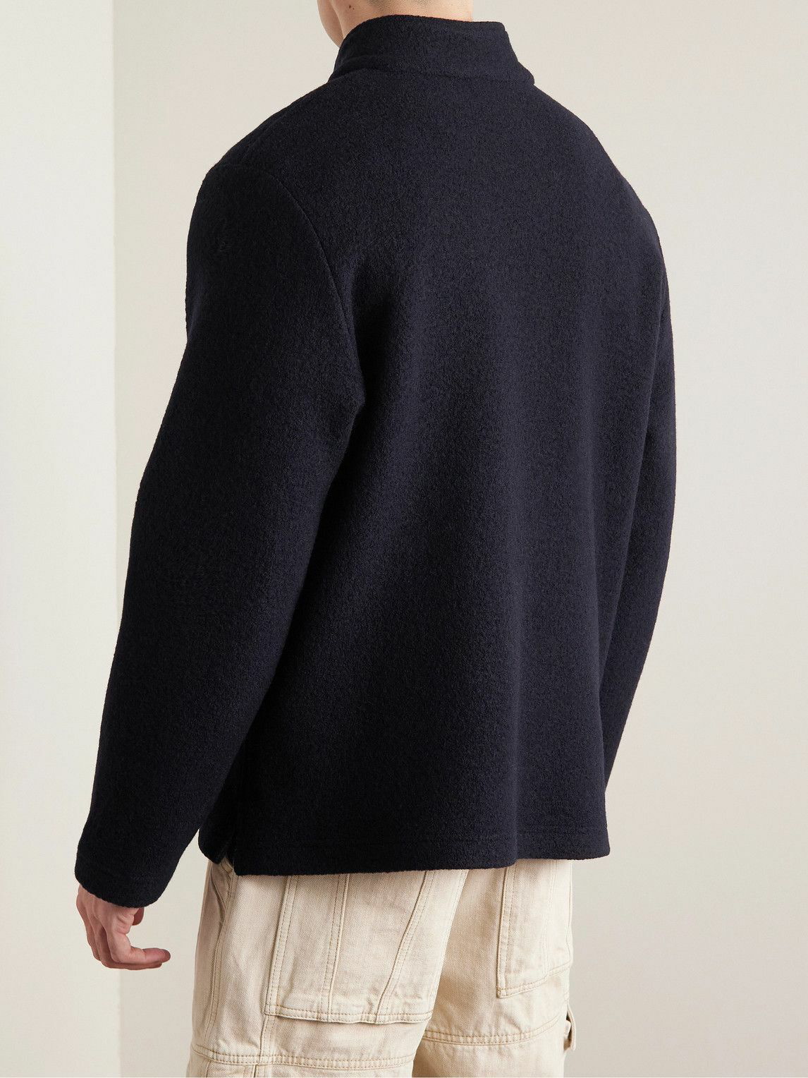 De Bonne Facture - Embroidered Wool-Felt Half-Zip Sweater - Blue De ...