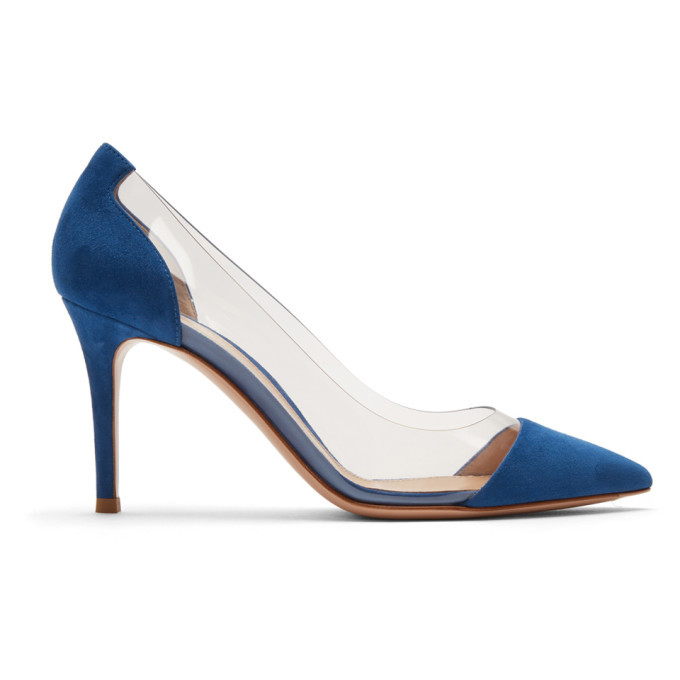 Gianvito Rossi Blue Suede Plexi Heels