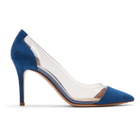 Gianvito Rossi Blue Suede Plexi Heels
