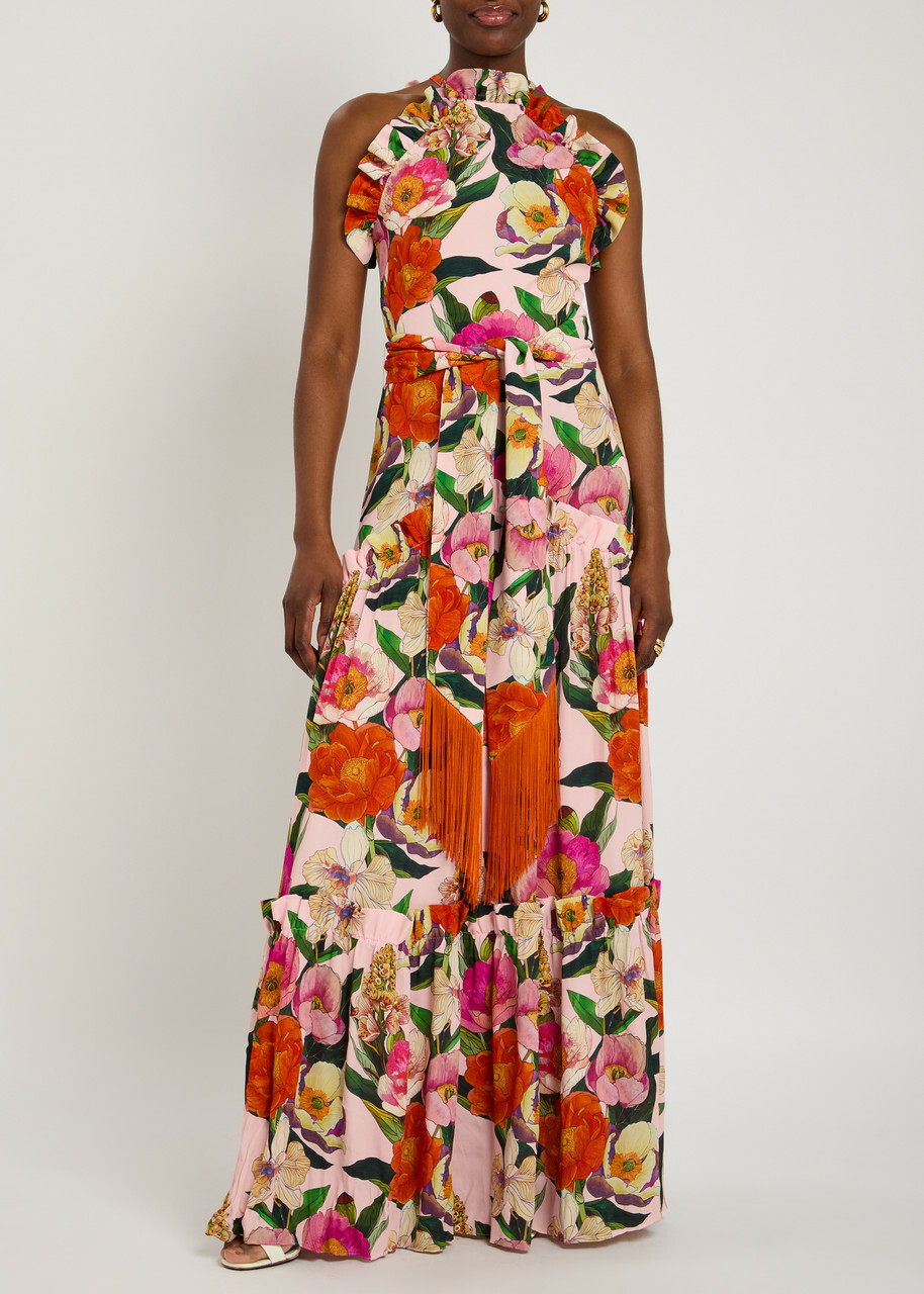 Borgo DE Nor Tatiana Floral-printed Linen-blend Midi Dress Pink