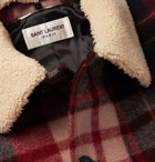 Saint Laurent - Shearling-Trimmed Checked Wool Coat - Men - Red
