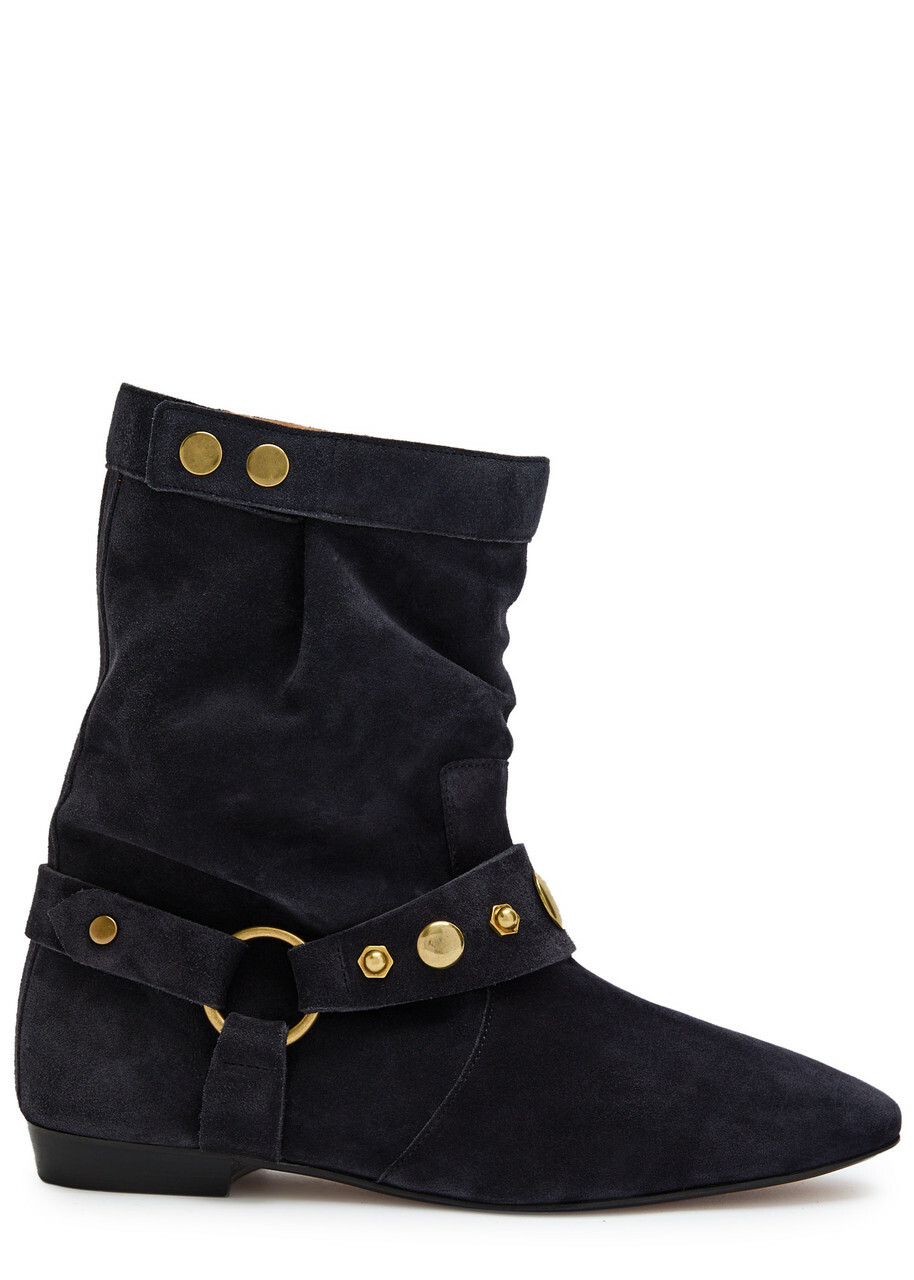Isabel Marant étoile Stania Embellished Suede Mid-calf Boots Black