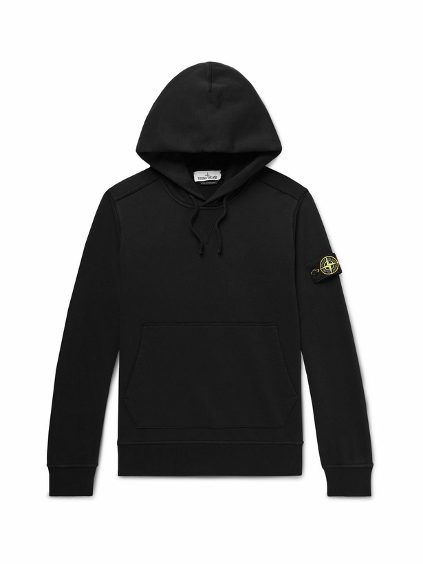 Photo: Stone Island - Logo-Appliquéd Loopback Cotton-Jersey Hoodie - Black