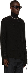 Balenciaga Black Cotton Knit Destroyed Turtleneck