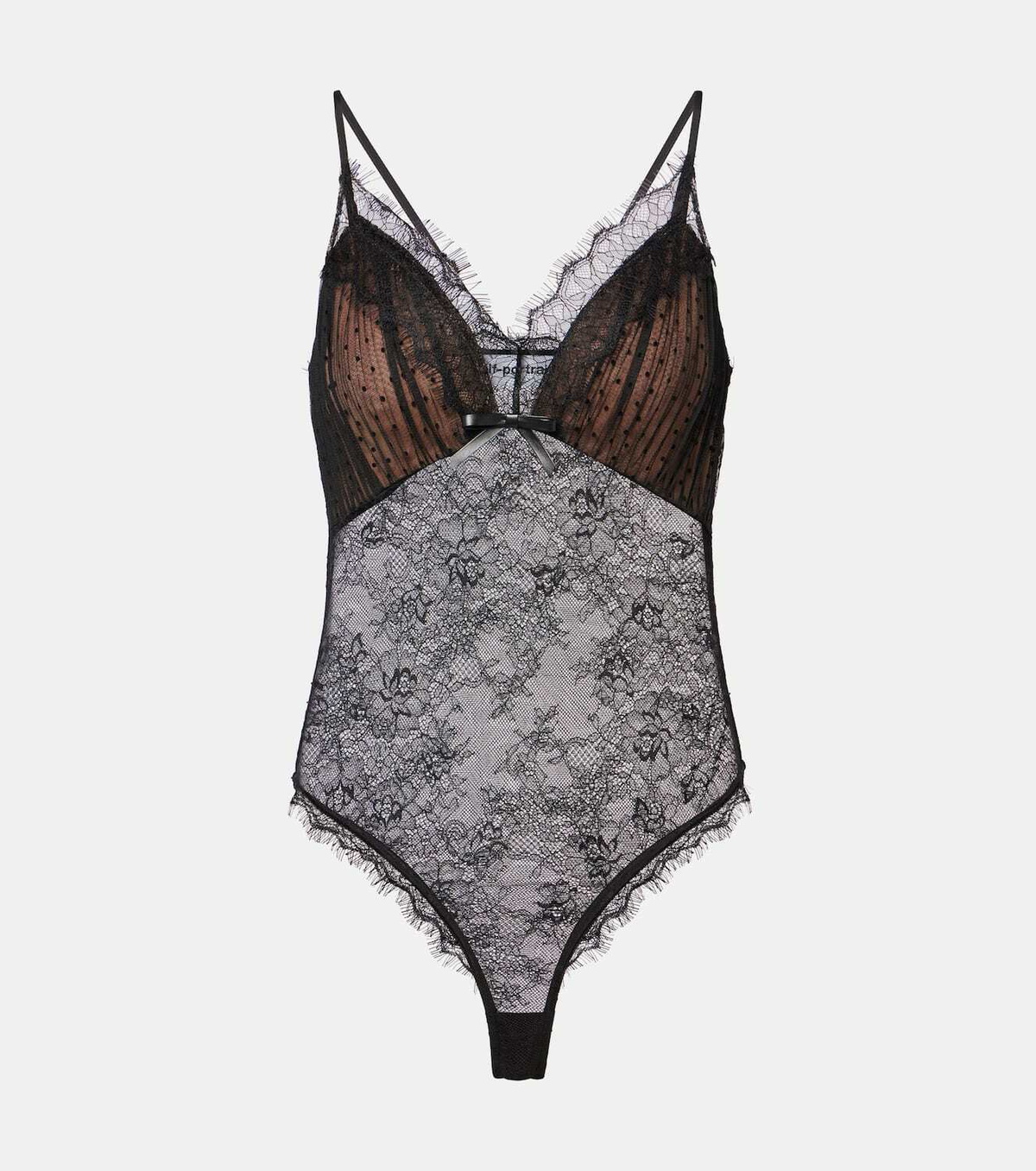 Self-Portrait Embroidered lace-trimmed mesh bodysuit