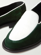 VINNY's - Suede and Croc-Effect Leather Loafers - Green