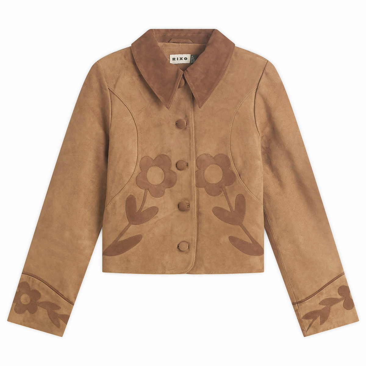 RIXO Women's Dionne Jacket in Retro Daisy Applique Tan