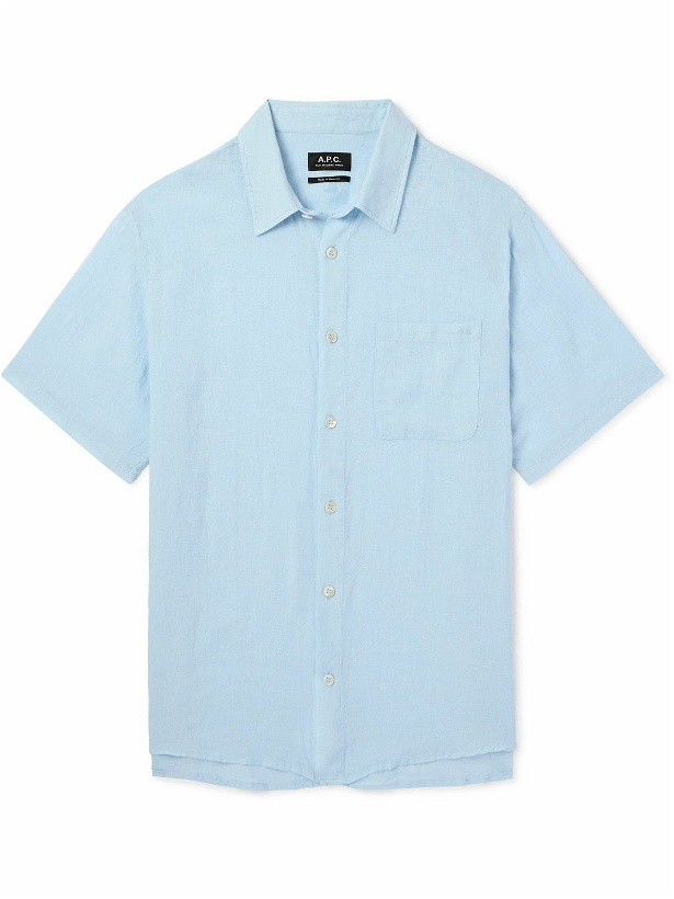 Photo: A.P.C. - Bellini Logo-Embroidered Linen Shirt - Blue
