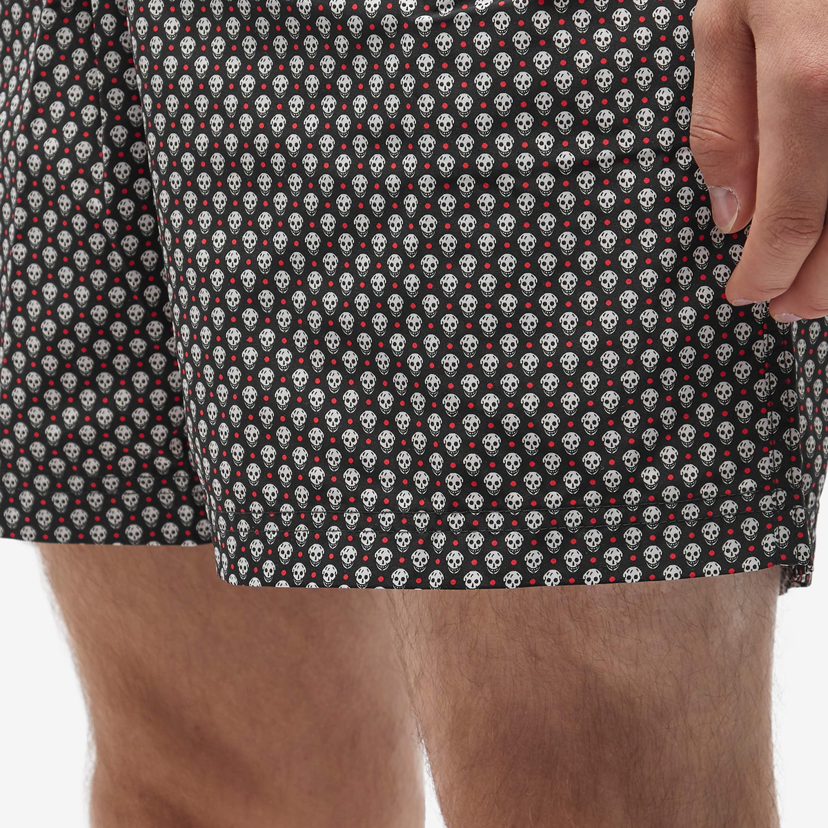 Alexander McQueen Men's Polka Dot Skull Swim Short in Black/Ivory