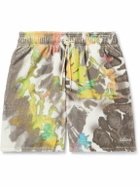 CELINE - Straight-Leg Tie-Dyed Cotton-Terry Drawstring Shorts - Gray