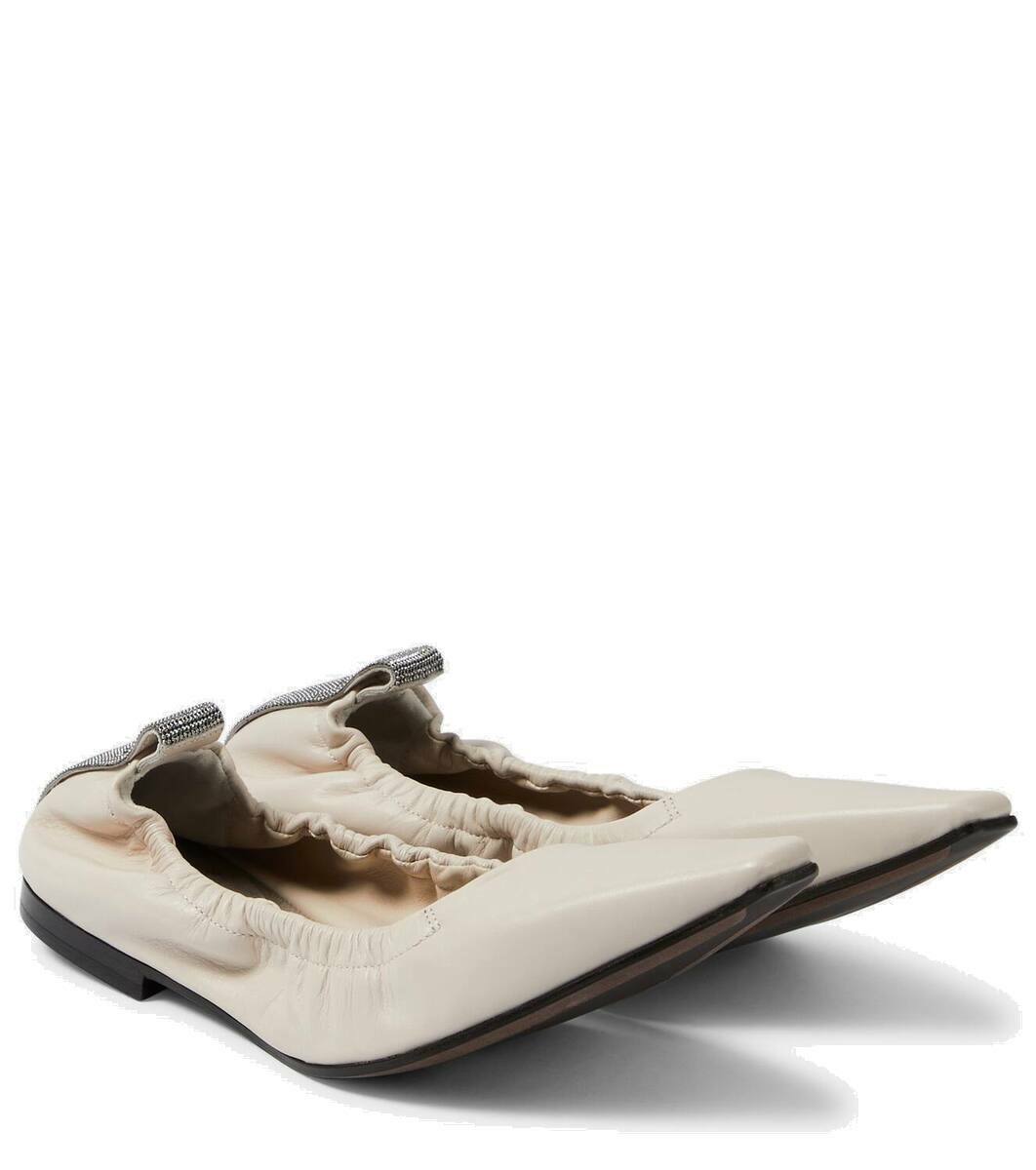 Brunello Cucinelli Brown Calf Leather Bos Taurus Ballet Flats