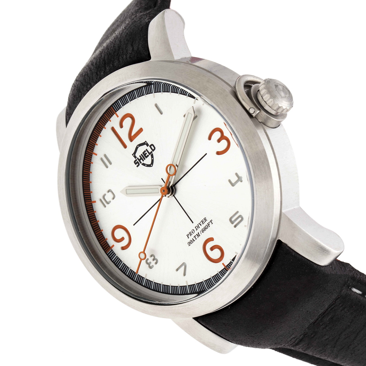 Shield Berge Quartz Silver Dial Black Leather Mens Watch SLDSH101-1