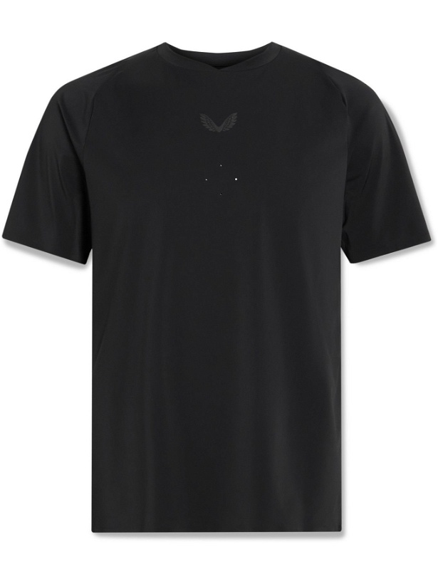 Photo: CASTORE - Logo-Print Perforated Stretch-Jersey T-Shirt - Black