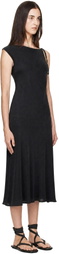 St. Agni Black Silk Drape Back Midi Dress