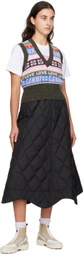 GANNI Black Quilted Midi Skirt