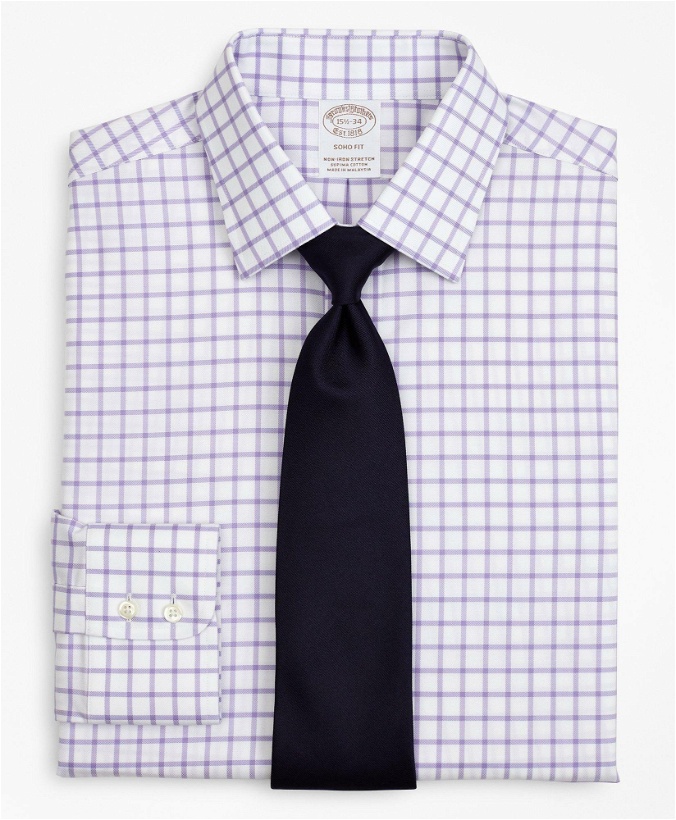 Photo: Brooks Brothers Men's Stretch Soho Extra-Slim-Fit Dress Shirt, Non-Iron Twill Ainsley Collar Grid Check | Lavender