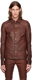 Rick Owens Burgundy Button Up Leather Jacket