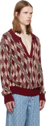 Dries Van Noten Burgundy & Beige Argyle Polo