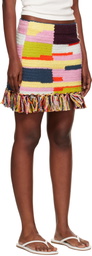 The Elder Statesman Multicolor Crochet Fringe Miniskirt