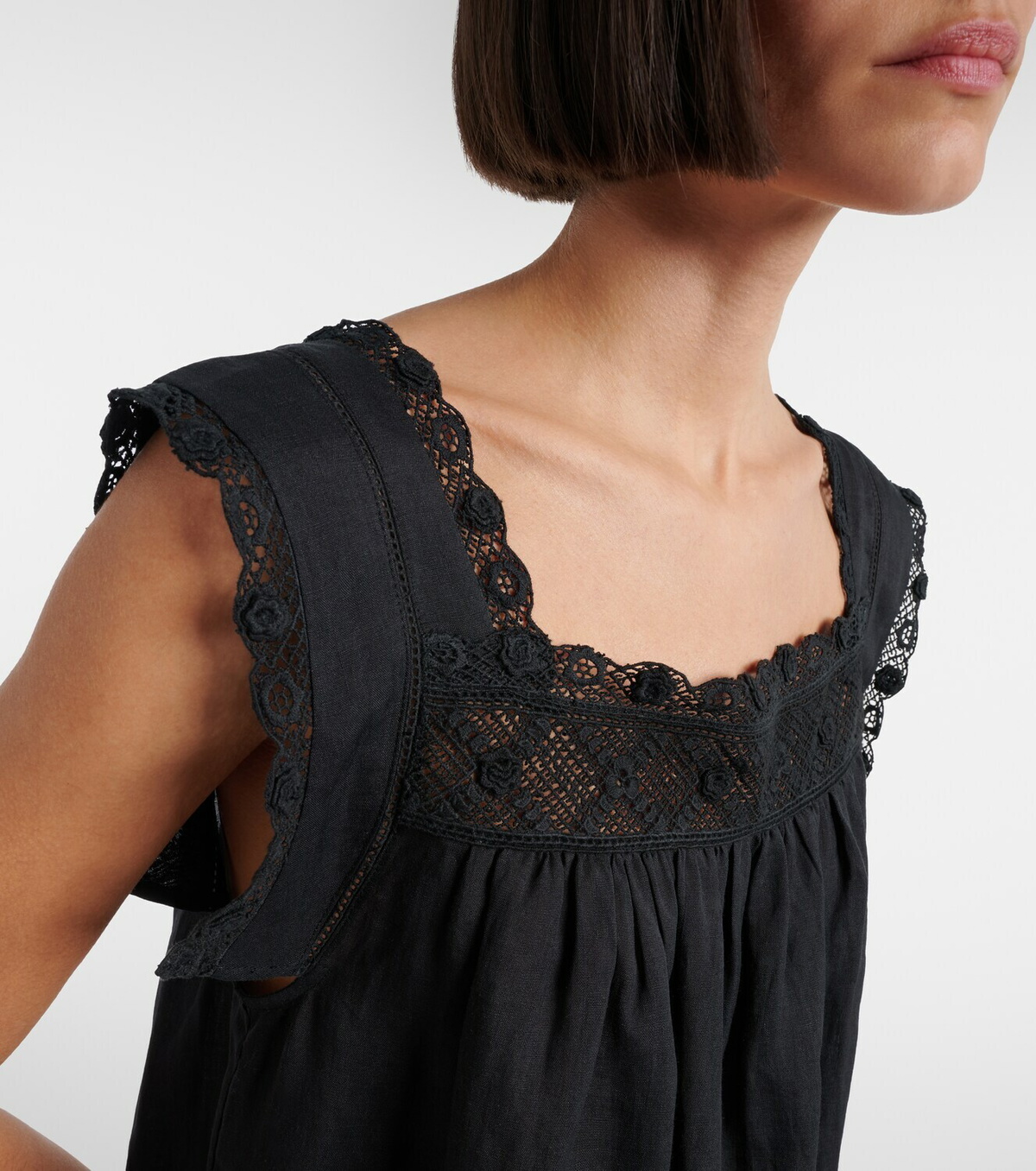 Dôen Almadia lace-trimmed ramie minidress