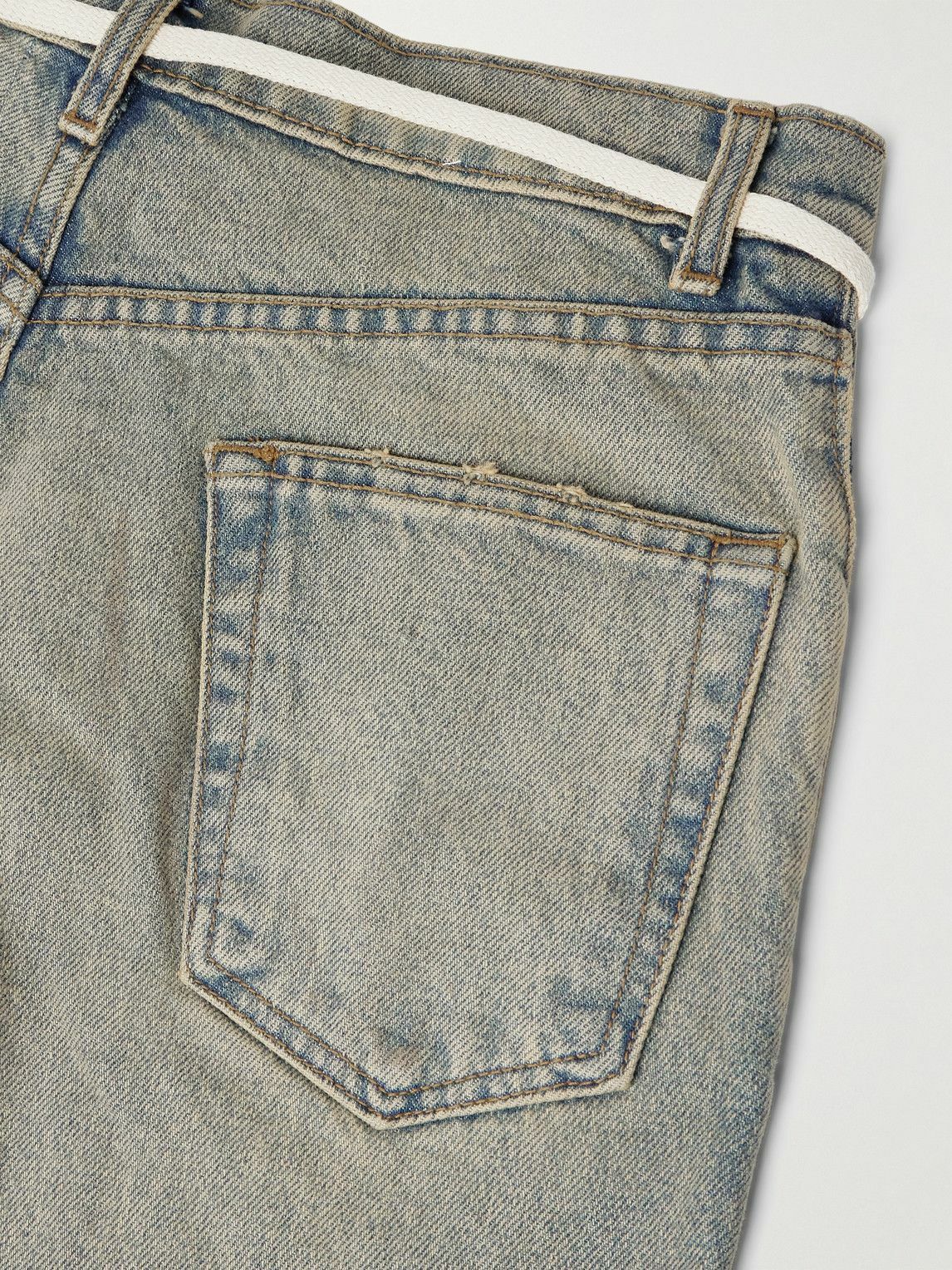RRR123 - Fathers Way Slim-Fit Straight-Leg Belted Distressed Printed Jeans - Blue