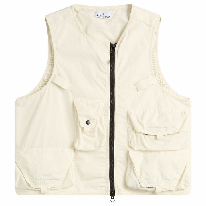 Photo: Stone Island Men's Cotton Nylon Micro Ripstop Utility Vest in Ivory