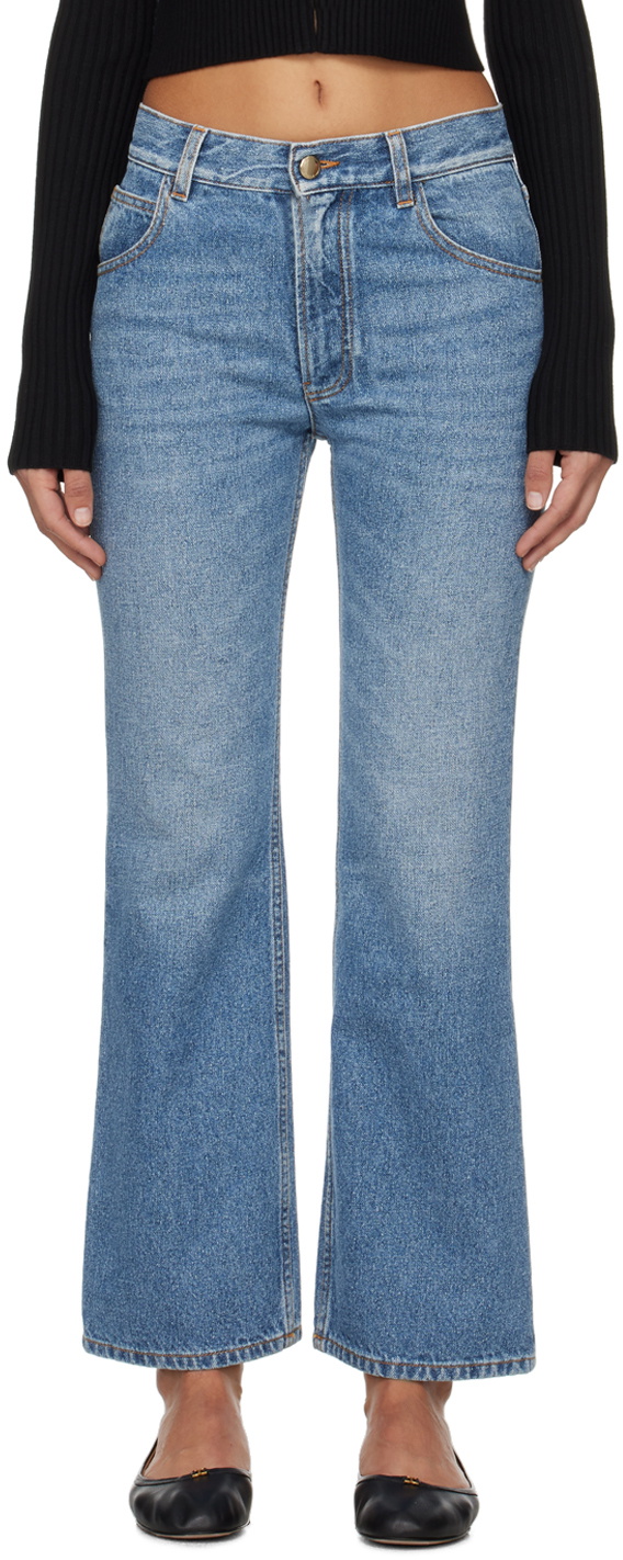 Buy Chloé Patchwork High-rise Wide-leg Jeans - Blue At 50% Off