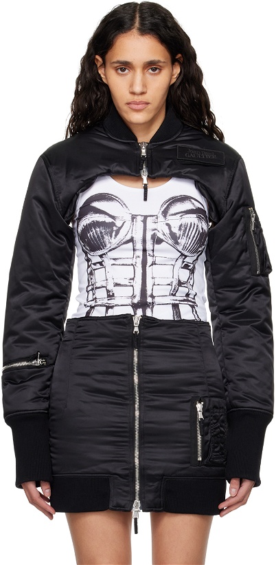 Photo: Jean Paul Gaultier Black 'The Cropped' Bomber Jacket