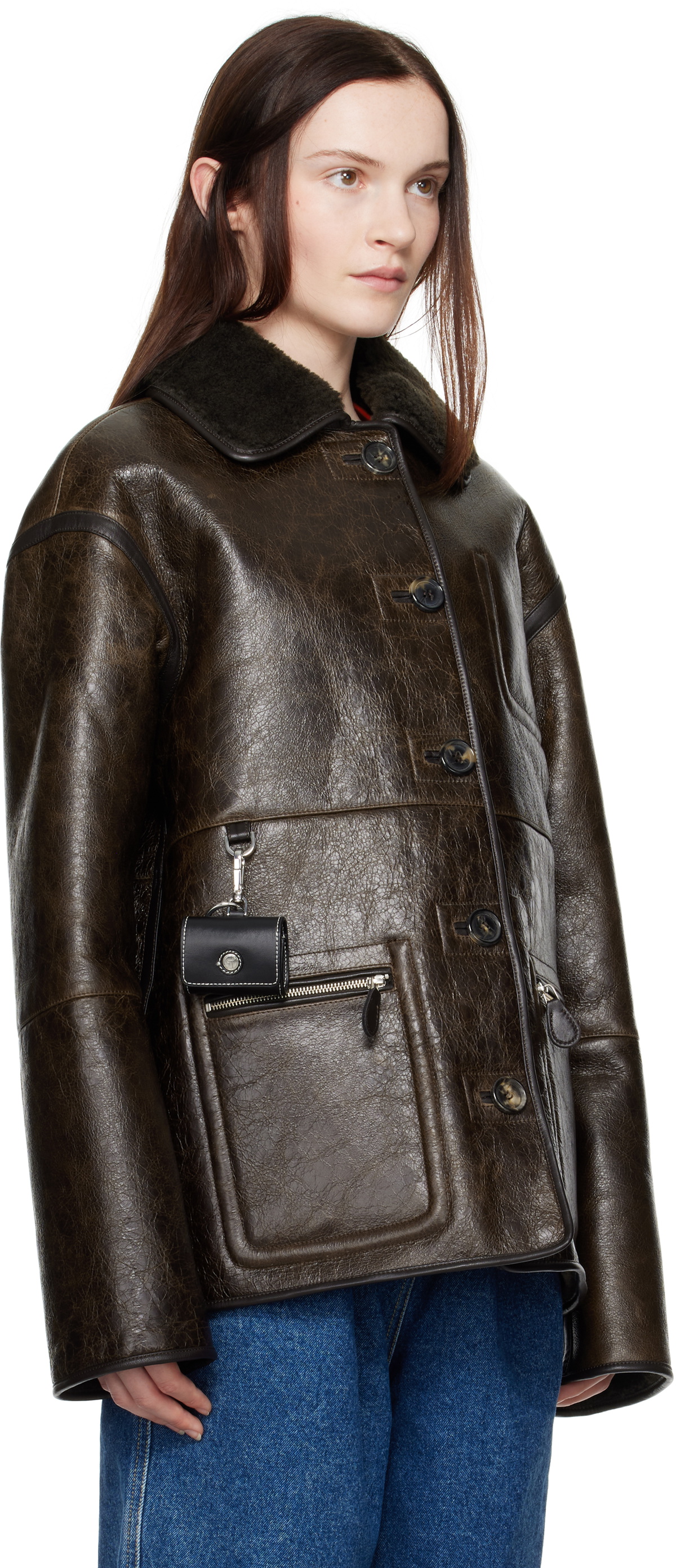 Saks Potts Brown Ada Reversible Leather Jacket