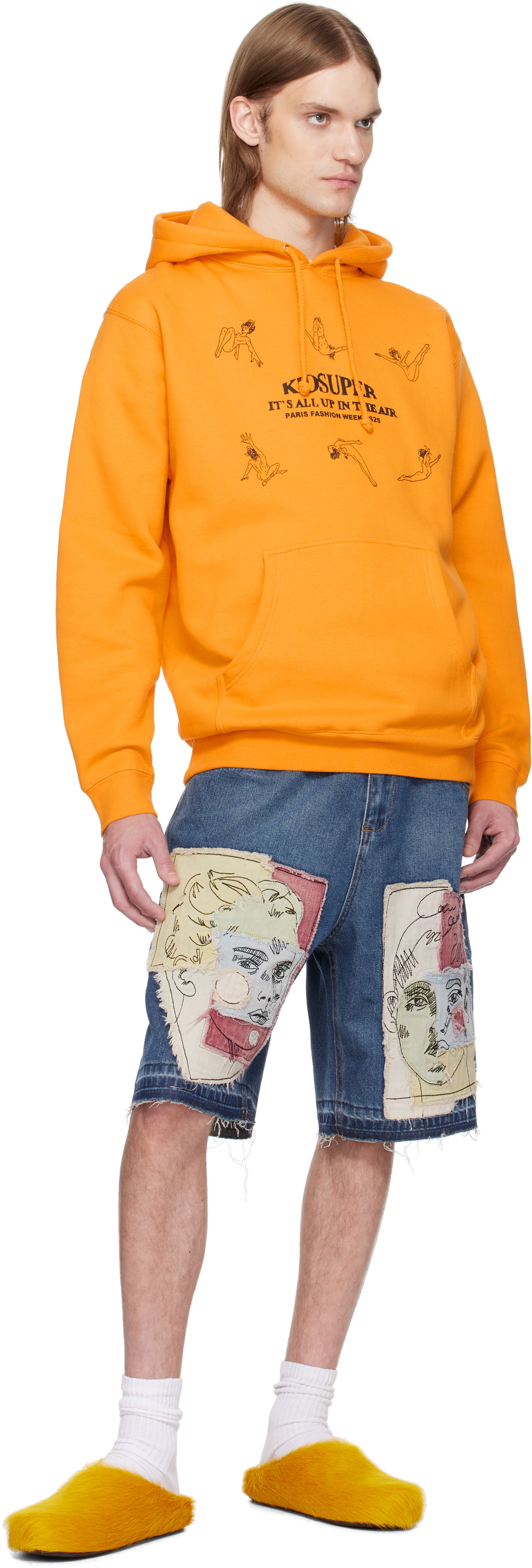 KidSuper Blue Boy & Girl Doodles Patchwork Denim Shorts