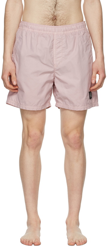 Photo: Stone Island Pink Brushed Garment-Dyed Swim Shorts