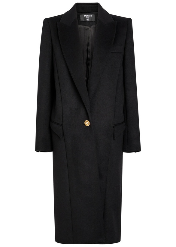 Photo: Balmain Wool and Cashmere-blend Coat Black