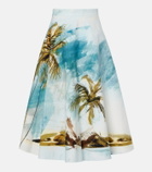 Oscar de la Renta Printed cotton-blend poplin midi skirt