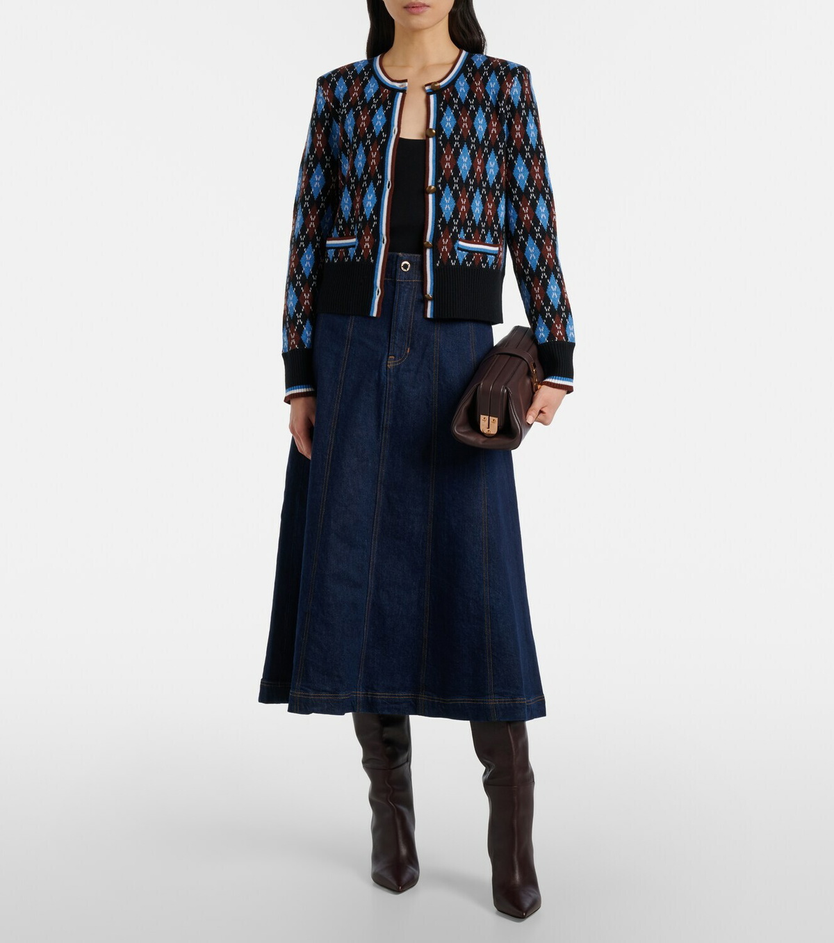 Veronica Beard Alix denim midi skirt