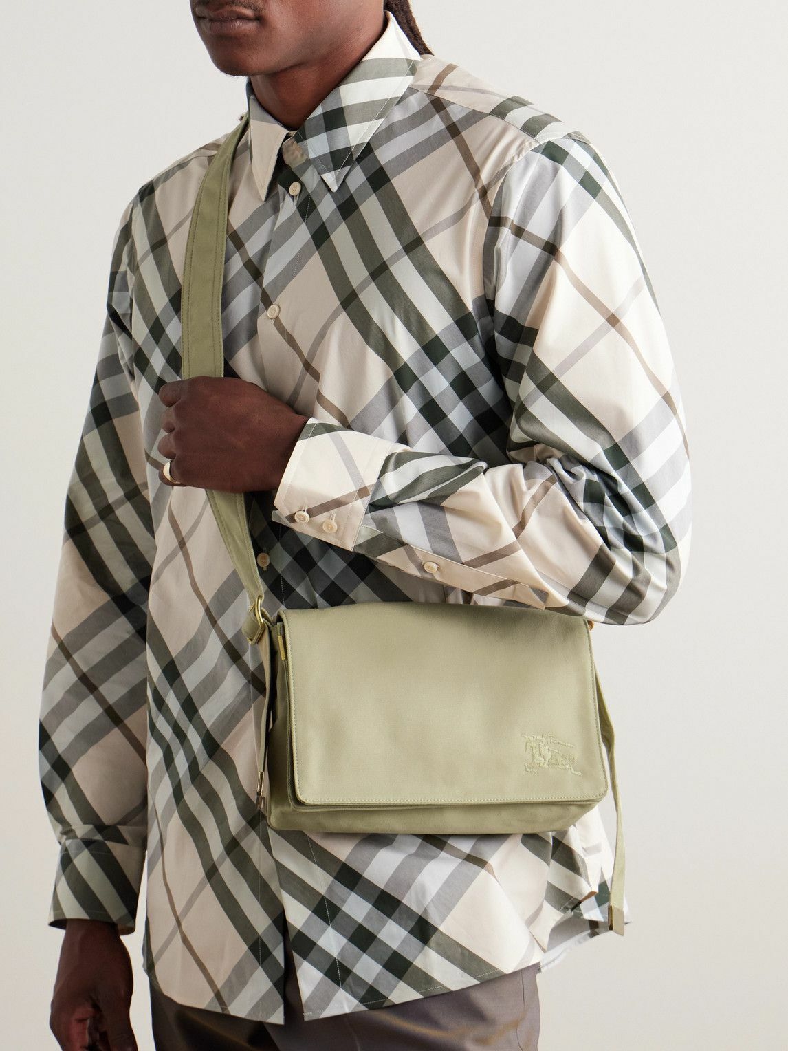 Burberry - Logo-Embroidered Gabardine Messenger Bag Burberry