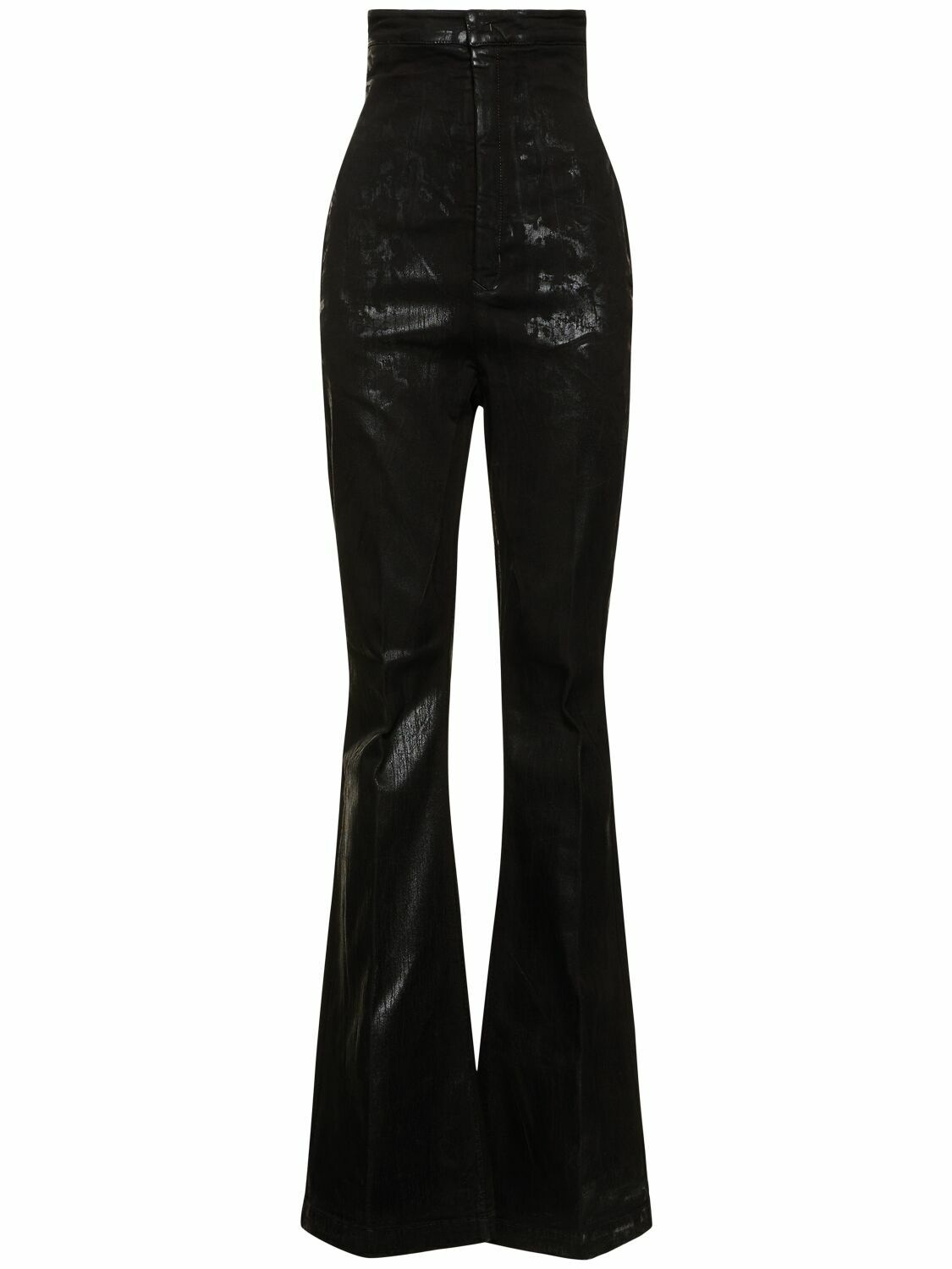 Photo: RICK OWENS Dirty Bolan Coated Cotton Flared Pants