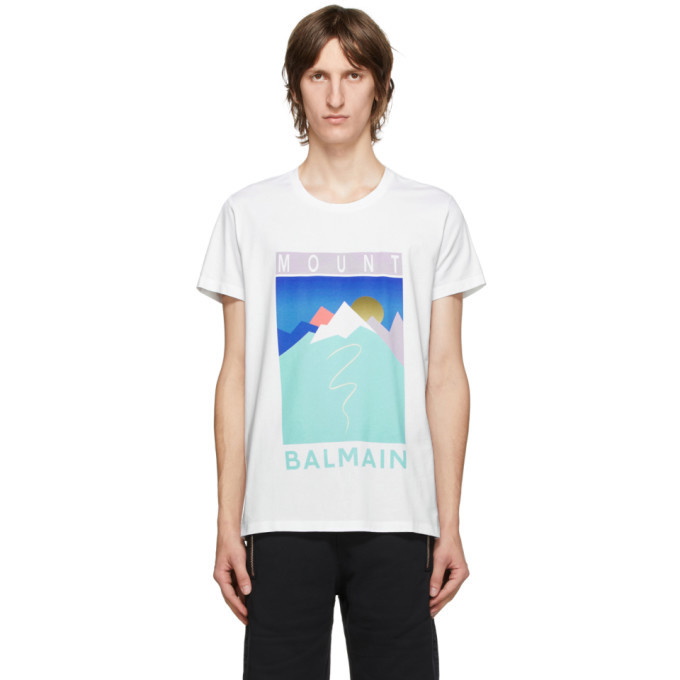 Photo: Balmain White and Multicolor Mountain Logo T-Shirt